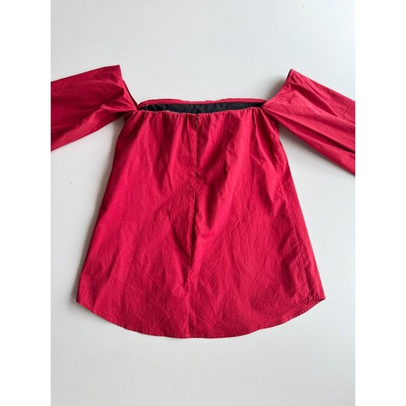 NWT THEORY Laureema Crimson Red Cotton Light Poplin Off Shoulder Blouse, Size 00 - Picture 11 of 16